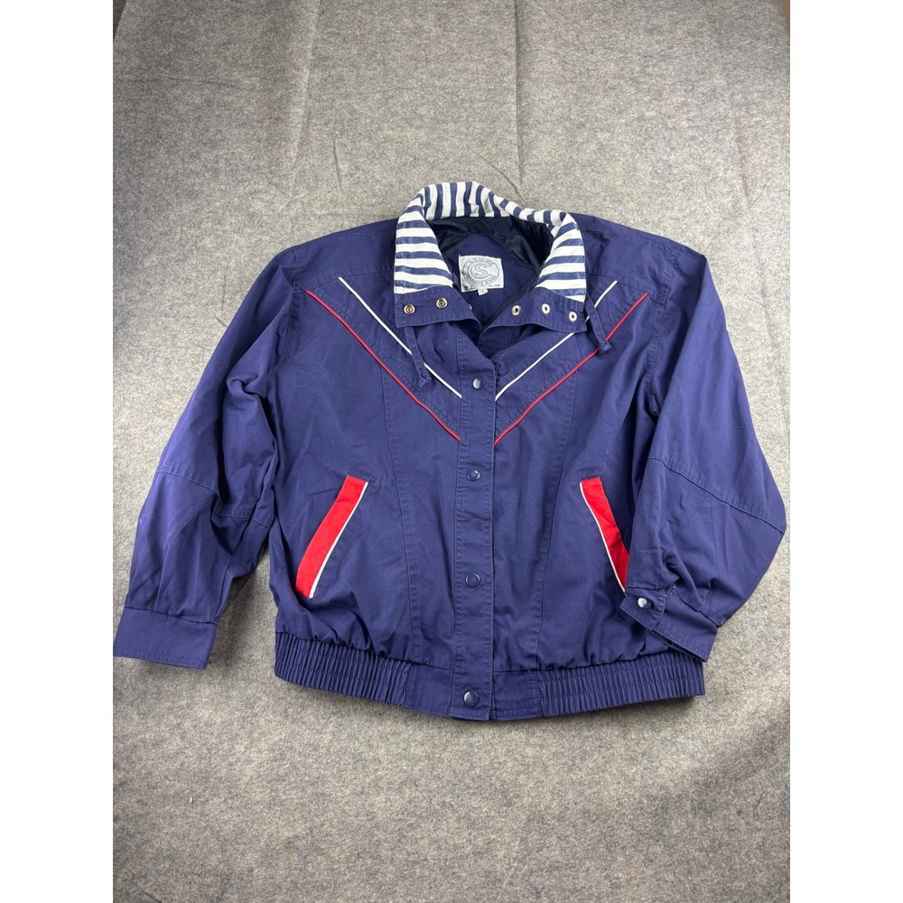 VTG 90s Current‎ Seen Navy Sailor Nautical Bomber Jacket Striped Collar Womens S